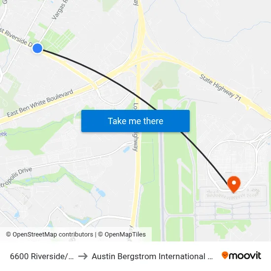 6600 Riverside/Vargas to Austin Bergstrom International Airport (AUS) map