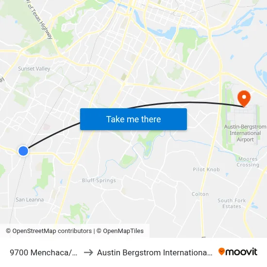 9700 Menchaca/Slaughter to Austin Bergstrom International Airport (AUS) map