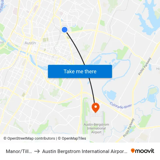 Manor/Tillery to Austin Bergstrom International Airport (AUS) map