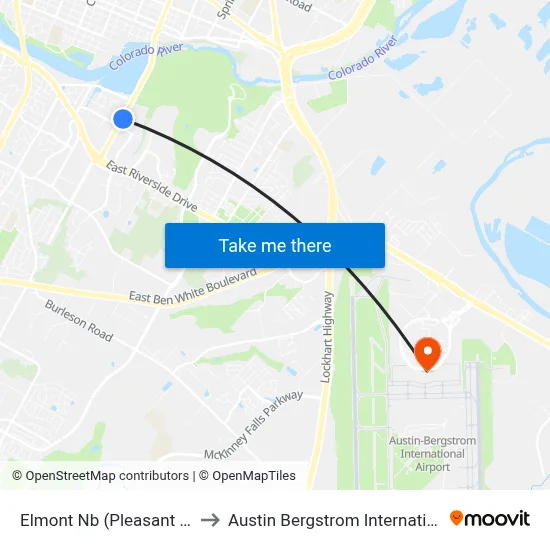 Elmont Nb (Pleasant Valley/Elmont) to Austin Bergstrom International Airport (AUS) map