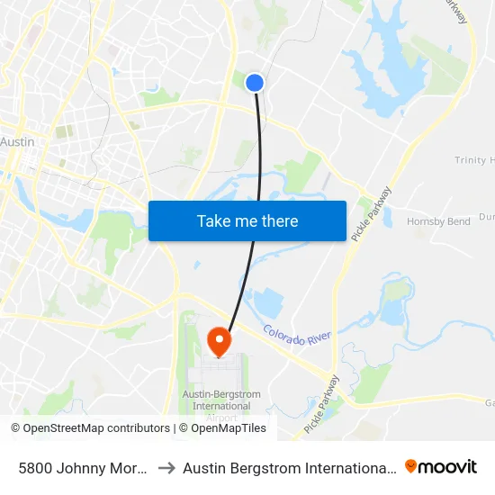 5800 Johnny Morris/Loyola to Austin Bergstrom International Airport (AUS) map