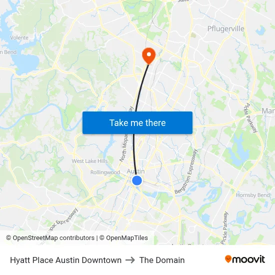 Hyatt Place Austin Downtown to The Domain map