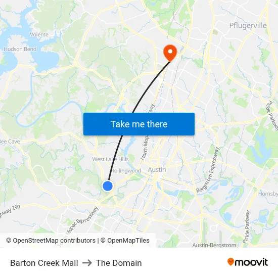 Barton Creek Mall to The Domain map