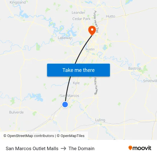 San Marcos Outlet Malls to The Domain map
