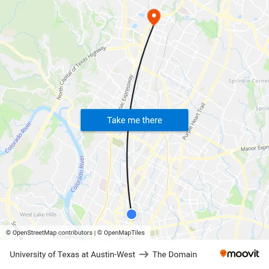 University of Texas at Austin-West to The Domain map