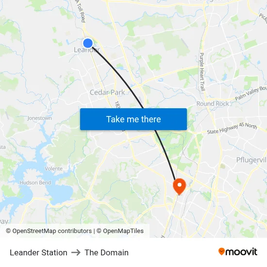 Leander Station to The Domain map