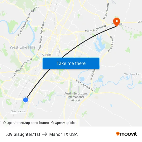 509 Slaughter/1st to Manor TX USA map