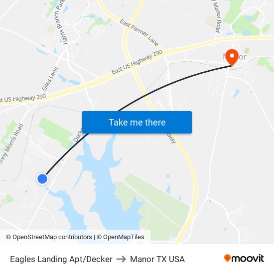 Eagles Landing Apt/Decker to Manor TX USA map