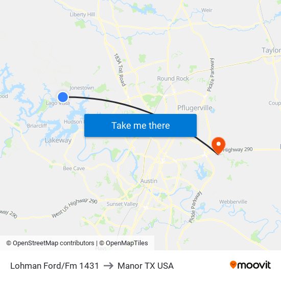 Lohman Ford/Fm 1431 to Manor TX USA map