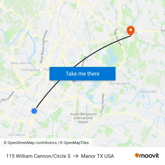 115 William Cannon/Circle S to Manor TX USA map