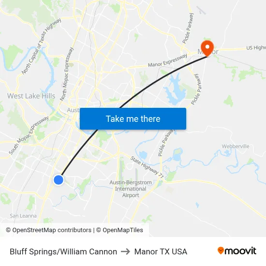 Bluff Springs/William Cannon to Manor TX USA map