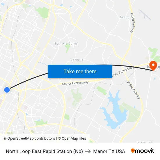 North Loop East Rapid Station (Nb) to Manor TX USA map