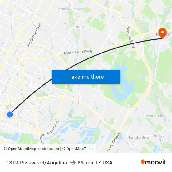 1319 Rosewood/Angelina to Manor TX USA map