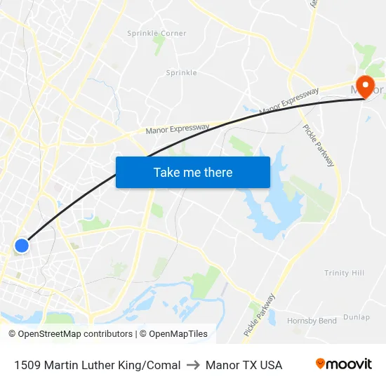 1509 Martin Luther King/Comal to Manor TX USA map