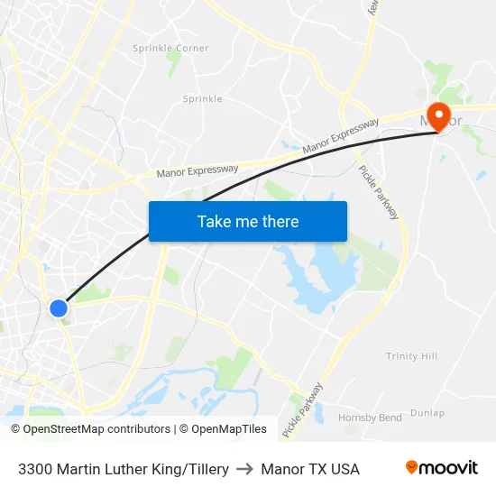 3300 Martin Luther King/Tillery to Manor TX USA map