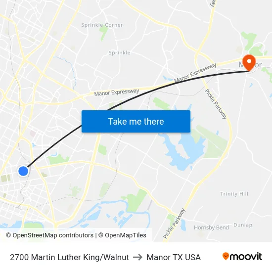 2700 Martin Luther King/Walnut to Manor TX USA map