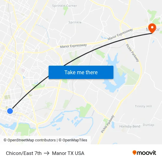 Chicon/East 7th to Manor TX USA map
