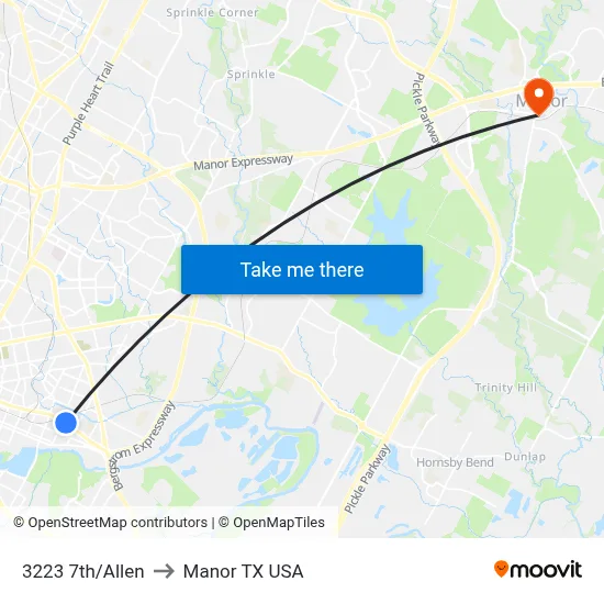 3223 7th/Allen to Manor TX USA map