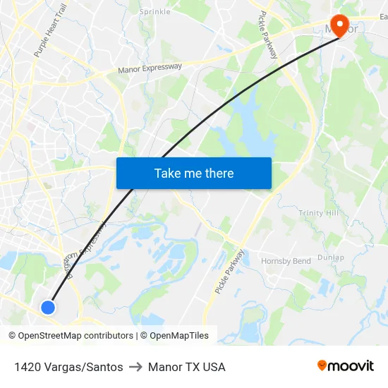 1420 Vargas/Santos to Manor TX USA map