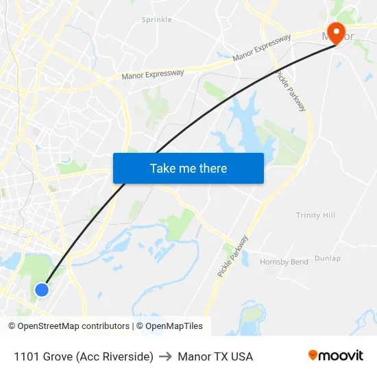 1101 Grove (Acc Riverside) to Manor TX USA map