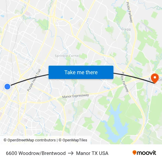 6600 Woodrow/Brentwood to Manor TX USA map