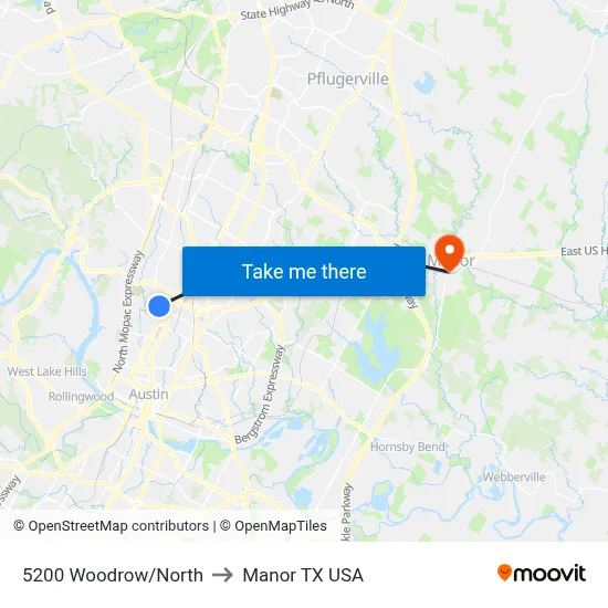 5200 Woodrow/North to Manor TX USA map