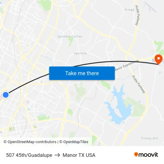 507 45th/Guadalupe to Manor TX USA map