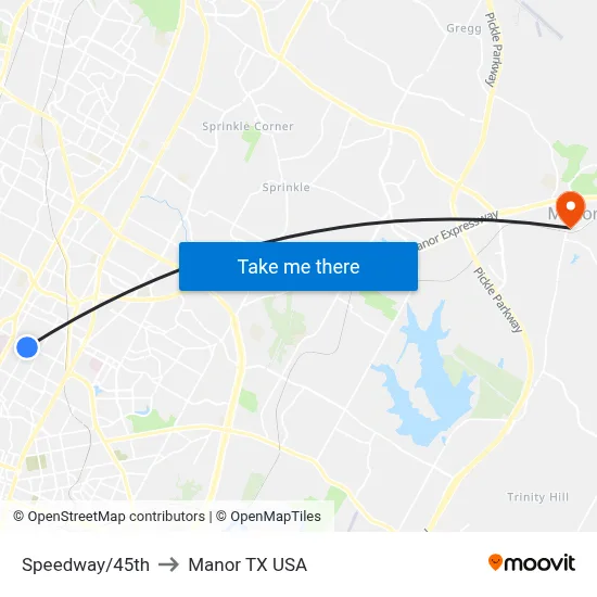 Speedway/45th to Manor TX USA map