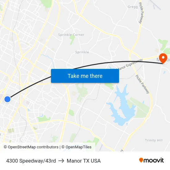 4300 Speedway/43rd to Manor TX USA map