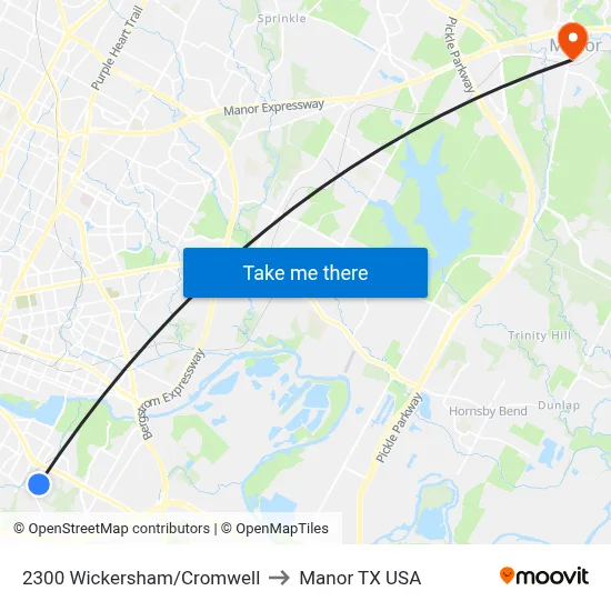 2300 Wickersham/Cromwell to Manor TX USA map