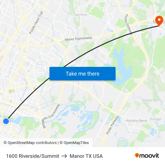 1600 Riverside/Summit to Manor TX USA map