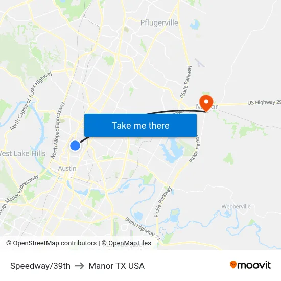 Speedway/39th to Manor TX USA map