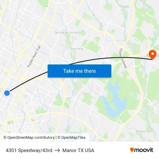 4301 Speedway/43rd to Manor TX USA map