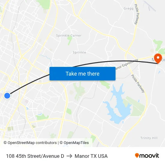 108 45th Street/Avenue D to Manor TX USA map