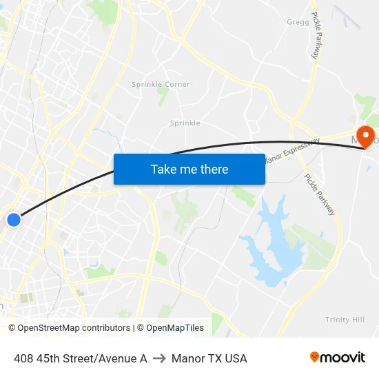 408 45th Street/Avenue A to Manor TX USA map