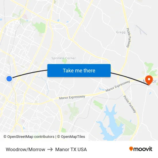 Woodrow/Morrow to Manor TX USA map