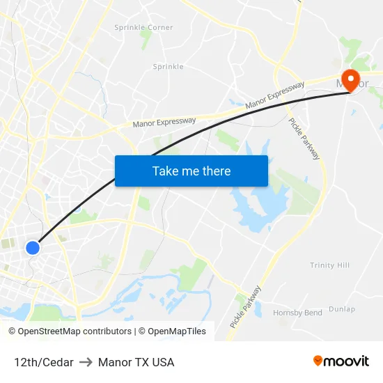 12th/Cedar to Manor TX USA map