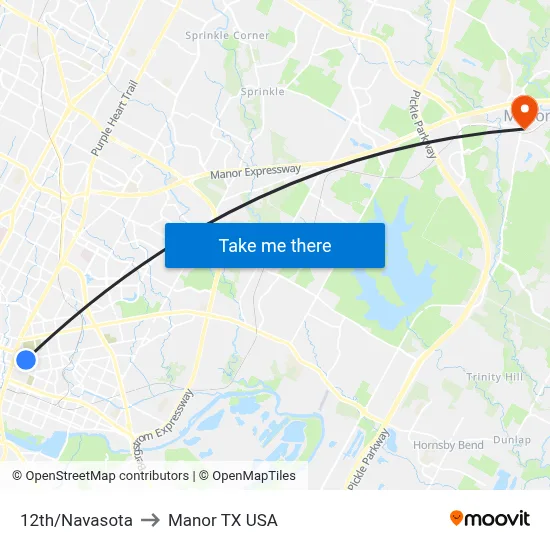 12th/Navasota to Manor TX USA map