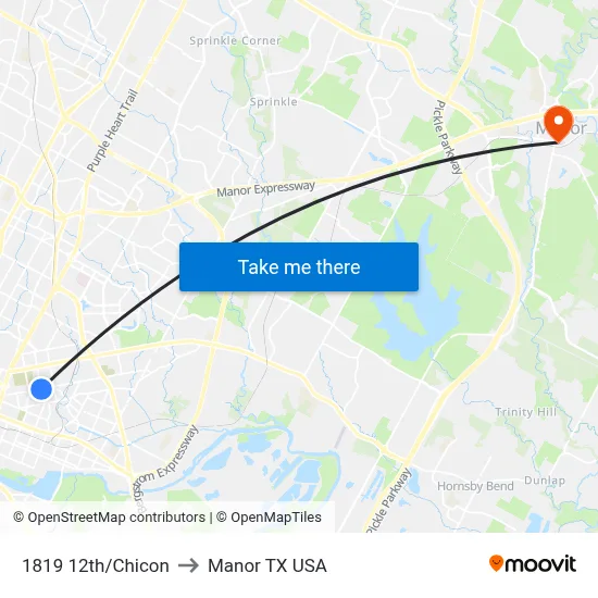 1819 12th/Chicon to Manor TX USA map