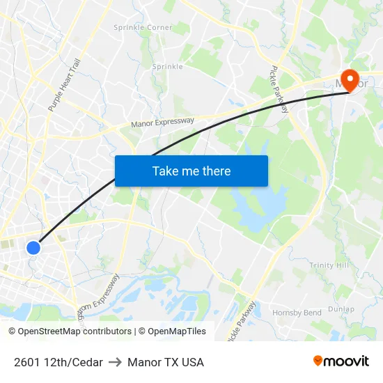 2601 12th/Cedar to Manor TX USA map