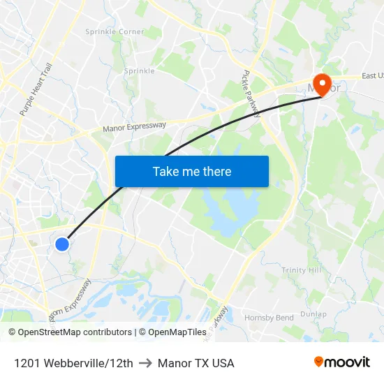 1201 Webberville/12th to Manor TX USA map