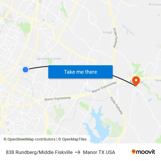 838 Rundberg/Middle Fiskville to Manor TX USA map