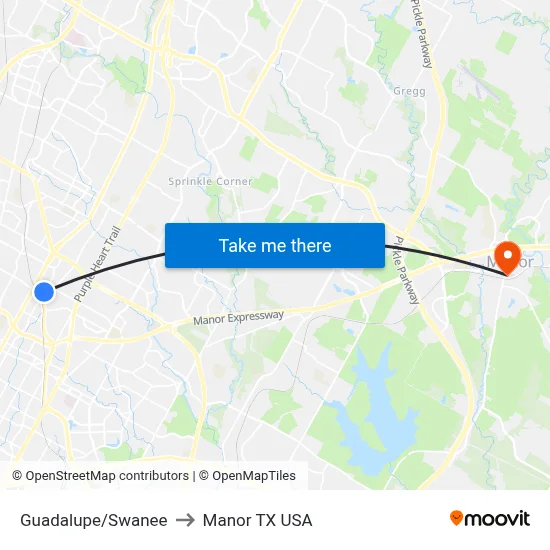 Guadalupe/Swanee to Manor TX USA map