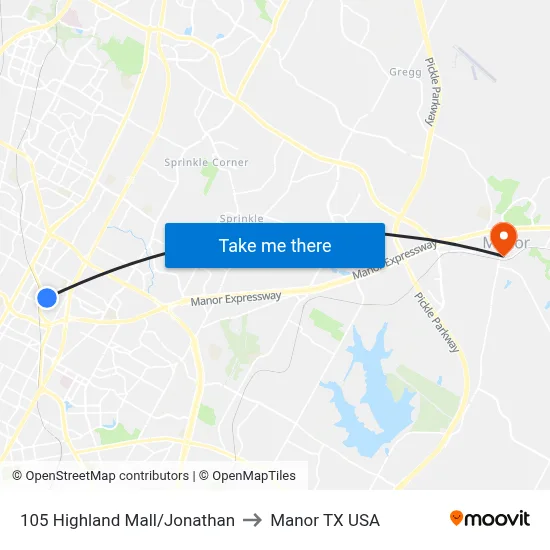 105 Highland Mall/Jonathan to Manor TX USA map