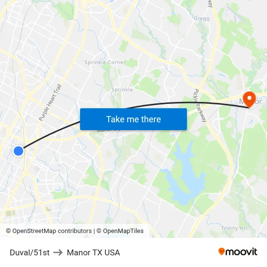 Duval/51st to Manor TX USA map
