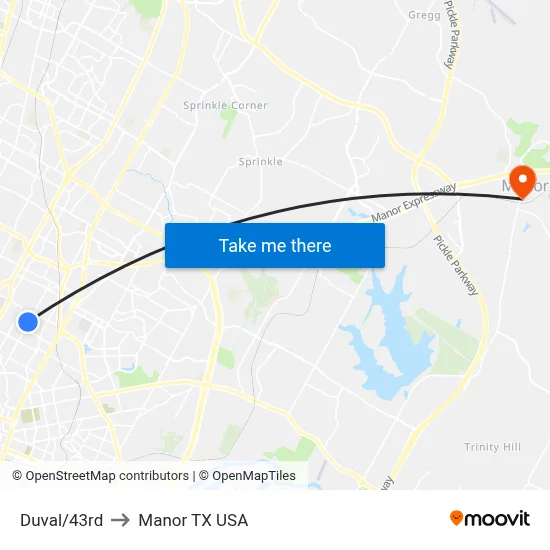 Duval/43rd to Manor TX USA map