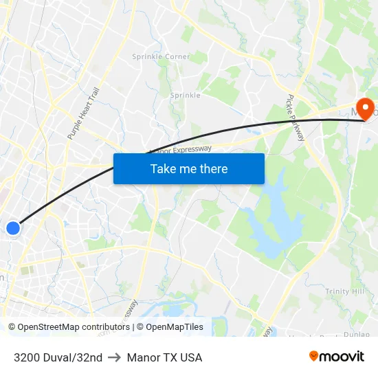 3200 Duval/32nd to Manor TX USA map
