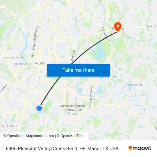 6406 Pleasant Valley/Creek Bend to Manor TX USA map