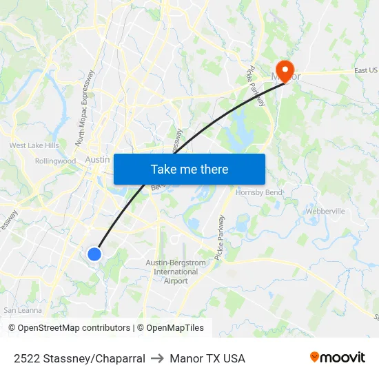 2522 Stassney/Chaparral to Manor TX USA map