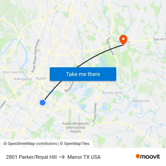 2801 Parker/Royal Hill to Manor TX USA map